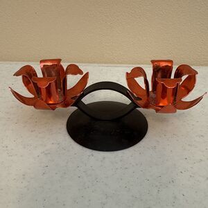 Christmas Shiny Metal Rose Flower Taper Candle Holder